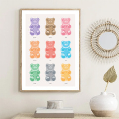 北歐簡約ins風微笑彩虹印花嬉皮小熊創意帆布畫客廳牆壁裝飾畫芯