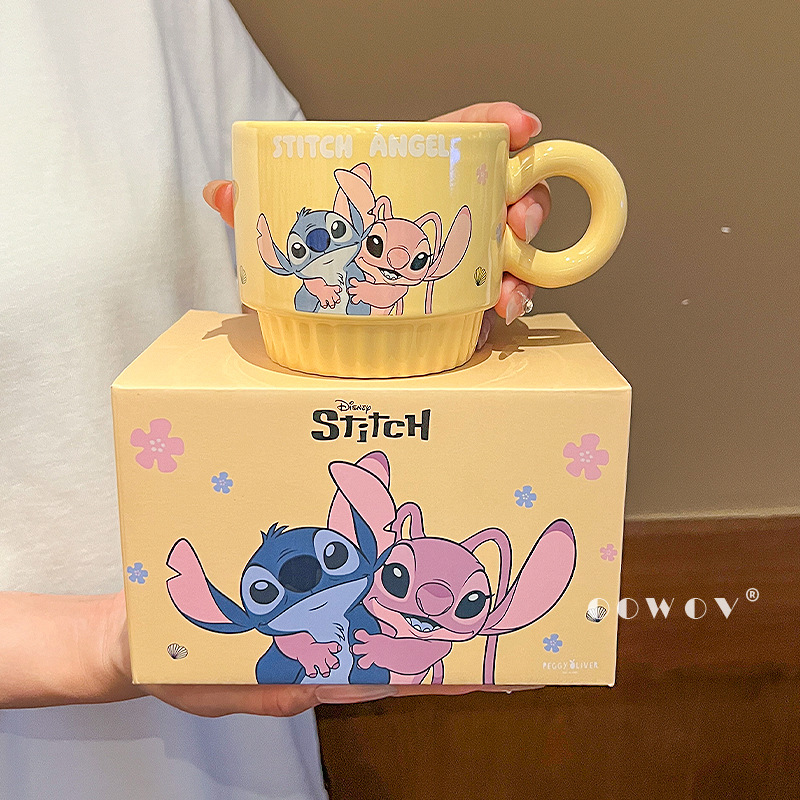 La nueva taza de regalo de cumpleaños apilada de cerámica Stitch, taza de agua, taza de alto valor para niñas, recuerdo para el hogar