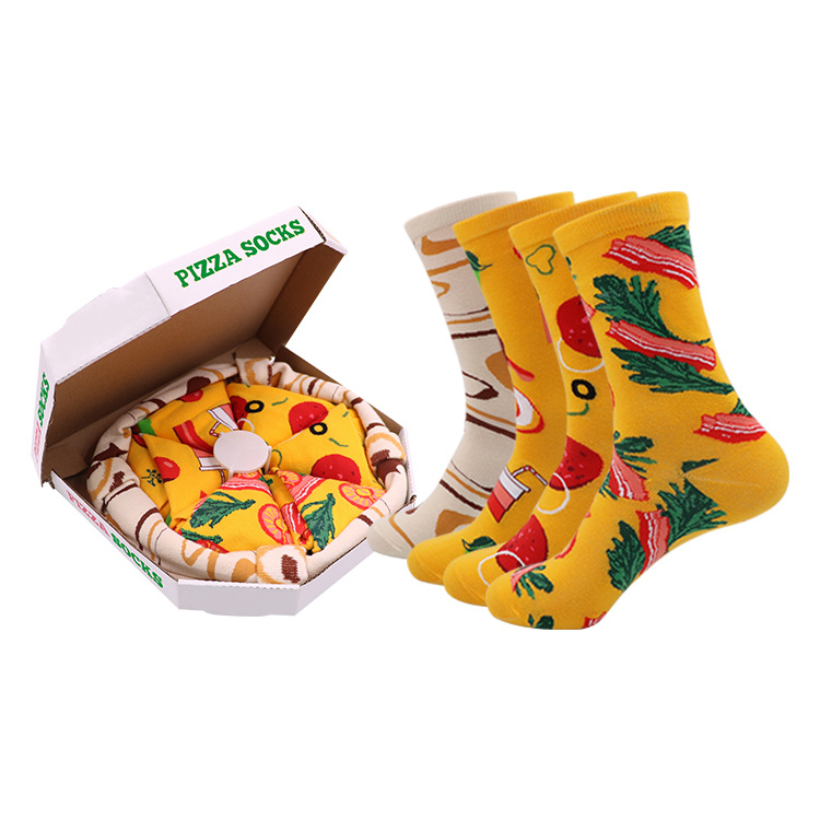 Pizza Socks Stock Cotton Mid-tube Sports Socks European And American Creative Fashion Gift Box Socks 4 Pairs