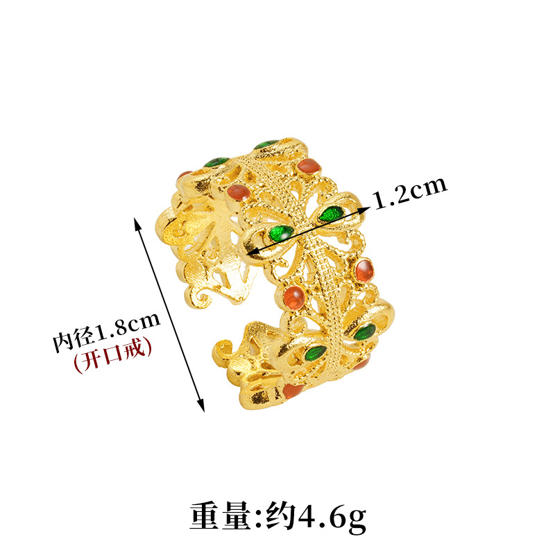 Anillo de oro de Gufasha tallado hueco flor lenglong abertura fuente mujer fábrica de aleación de cobre chapado en oro al por mayor latón