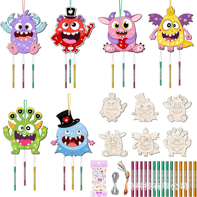 Cross-Border Halloween Monster Wind Chime Autumn Pumpkin Set Children's Wooden Crafts Suitable for Girls and Boys Pendants Cross-Border Halloween Monster Wind Chime Autumn Pumpkin Set Children's Wooden Crafts Suitable for Girls and Boys Pendants