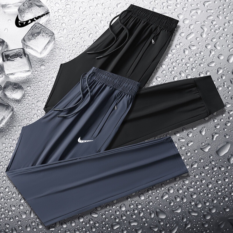 Ice Silk Pants Men's Summer Thin Men's Casual Pants Breathable Leg-Tie Loose High Elastic Quick-Drying Air-Conditioned Sports Pants