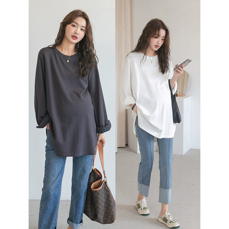 Спотовые платья для беременных весенние топы корейские модные рубашки с рукавами футболки