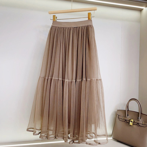 Moonlight Sheer Skirt, Pleated A-line High-Waist Maxi Skirt, Summer Slimming Large Swing Fairy Medium-Length Net Skirt