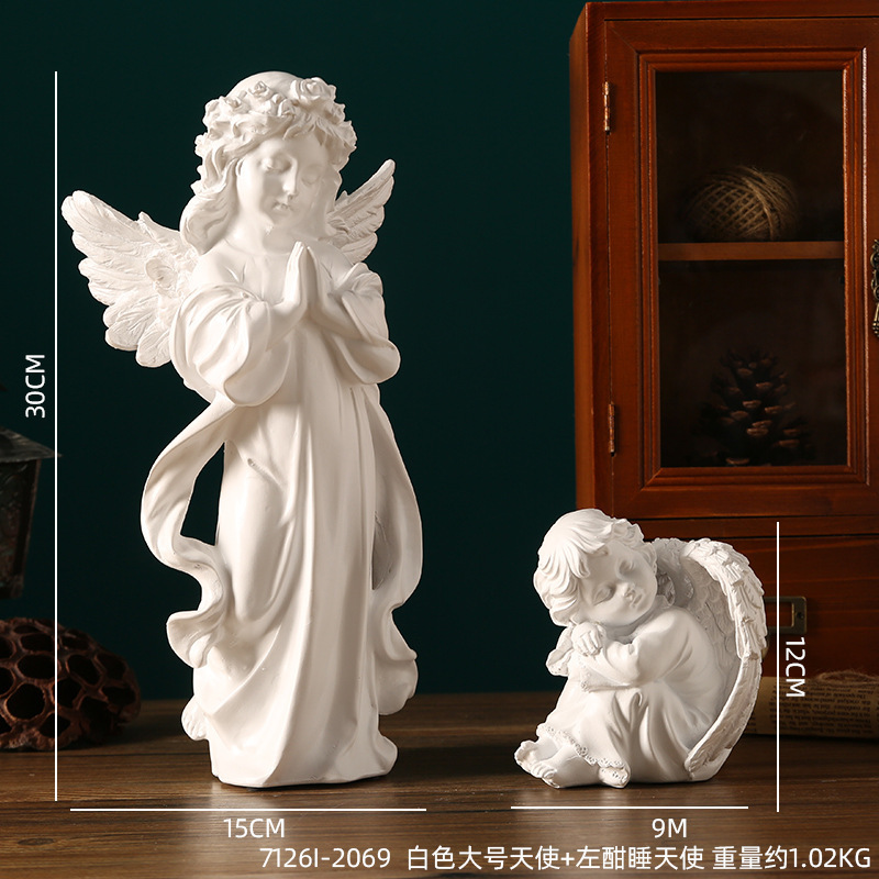 Adornos de ángel retro de estilo europeo, decoración de mesa de niña angelito de plástico de resina americana