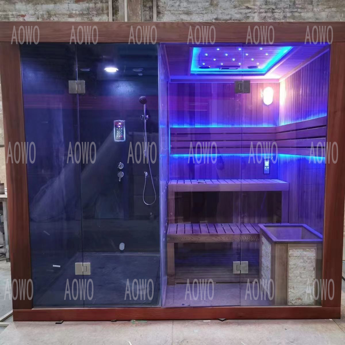 Fábrica de Foshan Aowwo Sanitario Red Cedar multifuncional sala de vapor húmedo seco sala de vapor de sudor sala de sauna separación húmeda seca