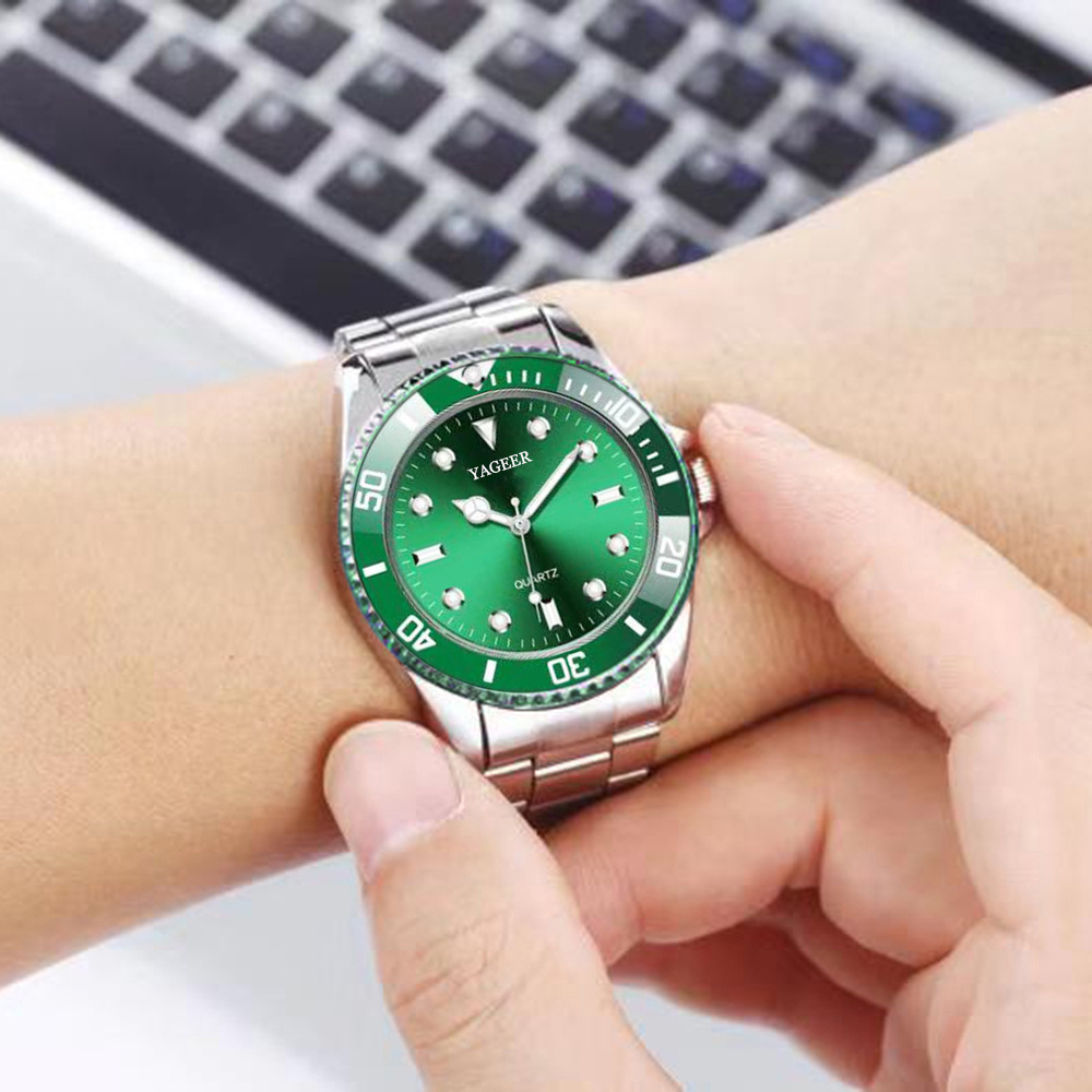 Fashion Green Alloy Steel Belt Luminous Waterproof Mens Quartz Watchpicture3