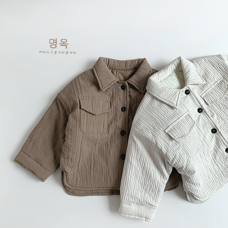 Stylish children's quilted shirt, 2026 winter new style, Korean and Japanese style cotton coat for boys and girls, baby top.