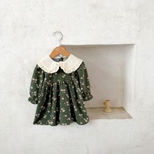 ins韩版女童宝宝春秋季纯棉印花翻领连衣裙中小童柔软百搭裙子