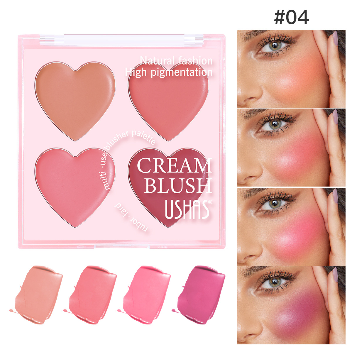 USHAS venta caliente transfronteriza amor reparación color mate rubor crema de rubor natural de cuatro colores al por mayor