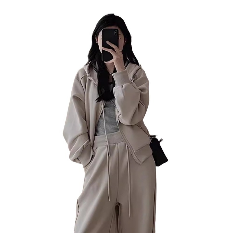 秋冬休闲卫衣运动衣服女套装时尚显瘦减龄阔腿裤连帽跑步两件套潮|undefined