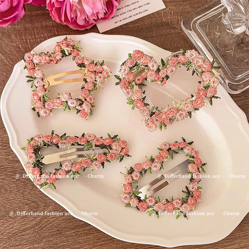 Nuevo dulce color flor triturada pinza de cabello para niños cejas laterales trituradas acabado pinza de cabello detrás de la cabeza fija adornamiento de cabello para mujeres