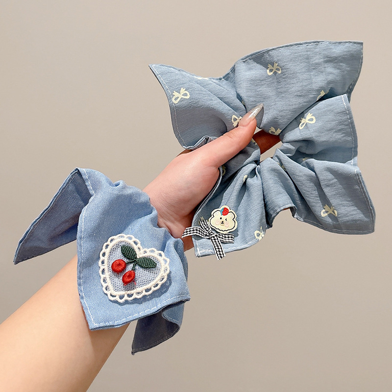 Pañuelo cuadrado bordado azul, lazo para el cabello de intestino grueso, banda de goma de gas occidental de alto valor para las mujeres, cuerda para el cabello, cuerda para la cabeza, accesorios para el cabello para niñas y niños