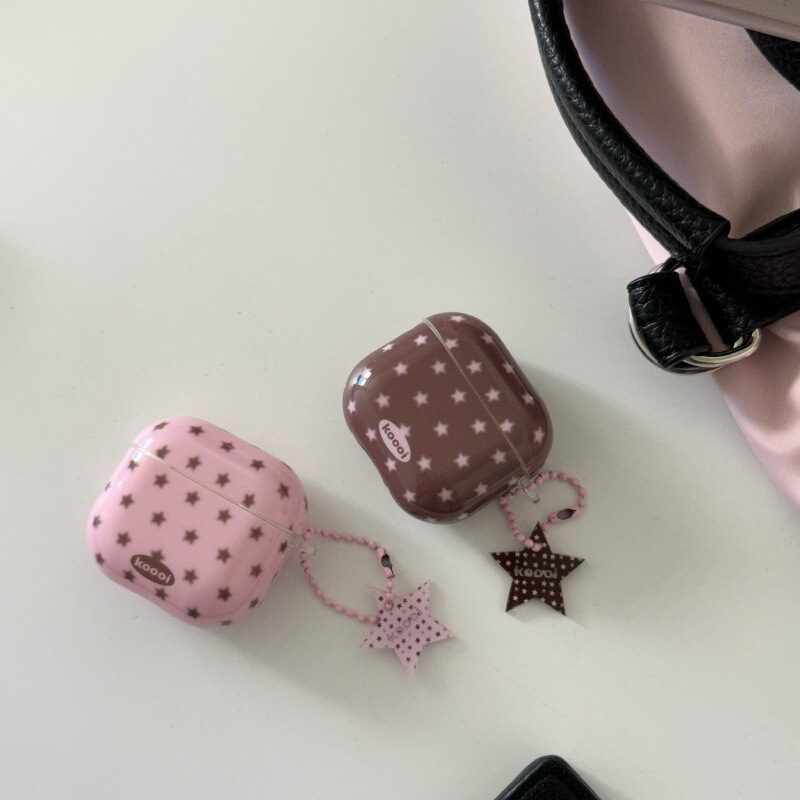 Brown and Pink Stars Suitable for Apple AirPods 4Th Generation Protective Case Pro3 Earphone Shell 2025 New Wireless 2 Pendant