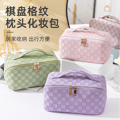 2023新款棋盤格紋網紅化妝包韓版便攜收納包大容量防水洗漱包批發