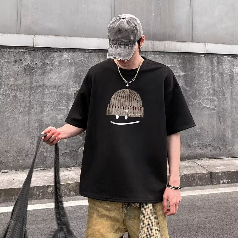 Ml Suede Short-Sleeved T-Shirt Men's Summer 2025 New Hat Pattern American High Street Fashion Brand Loose Half-Sleeve