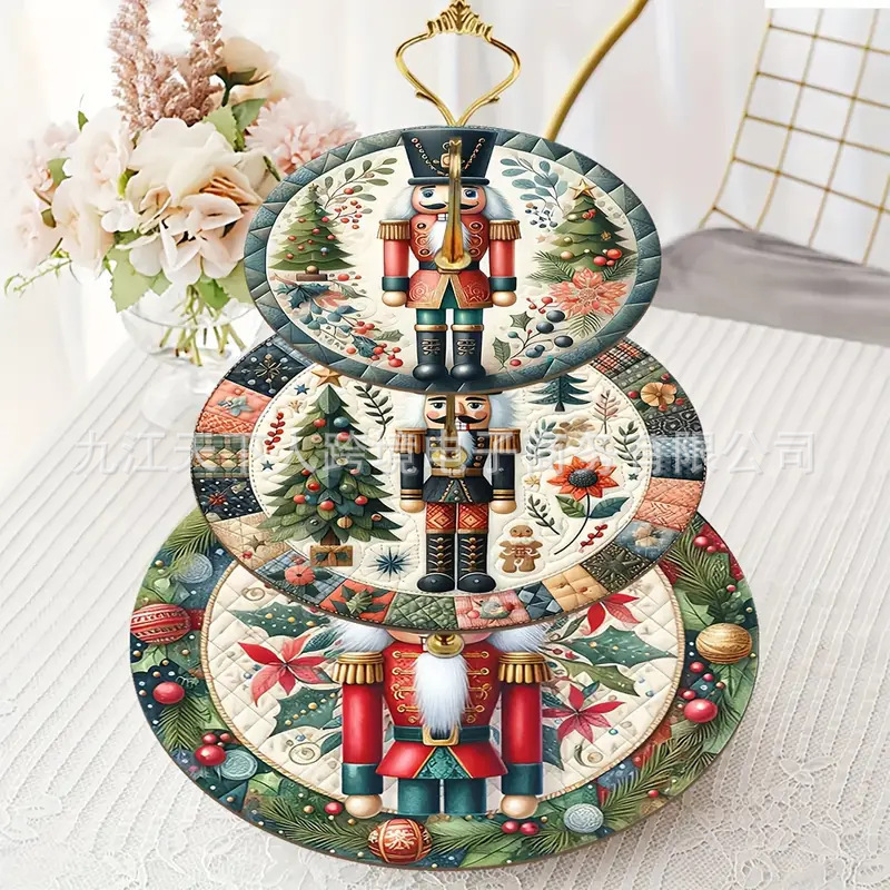 Cross-Border Hot-Selling Wooden Three-Layer Nutcracker Cake Stand Temu Hot-Selling Dessert Stand Living Room Home Decoration Tray