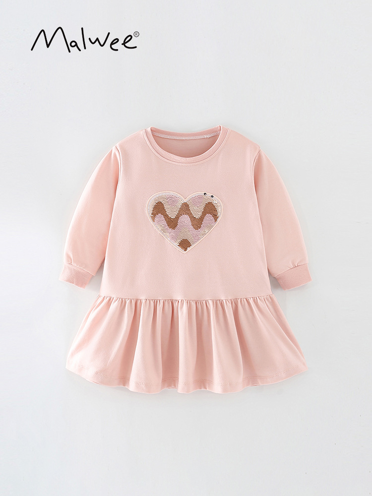 En stock malwee vestido de las niñas otoño nuevo cuello redondo Vestido de manga larga vestido de princesa occidental de los niños europeos y americanos