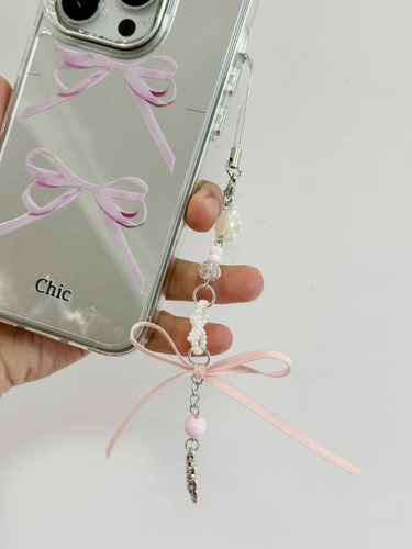 [Ballet Style] Original girly pink heart aesthetic ballet bow ribbon mobile phone chain Guben pendant