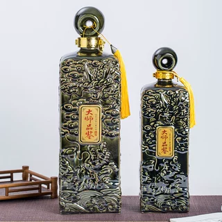 仿古陶瓷酒瓶酒壶酒具酒坛白酒密封家用5斤10斤龙纹方瓶一诺千金