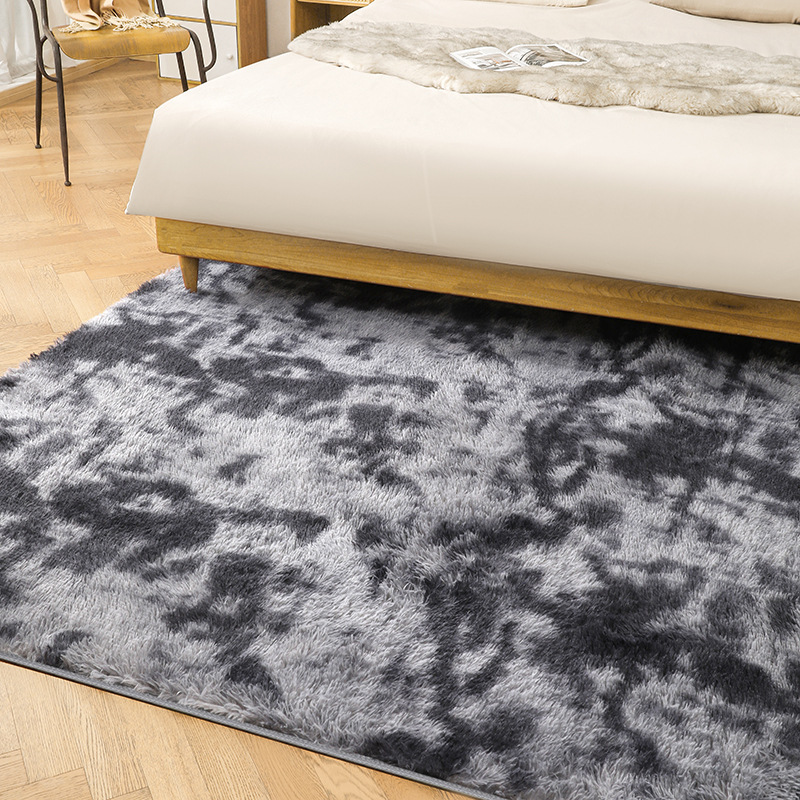Fábrica al por mayor de lana larga alfombra tie-dyed degradado de color engrosada alfombra de cifrado sala de estar dormitorio mesita de noche alfombra manta de noche