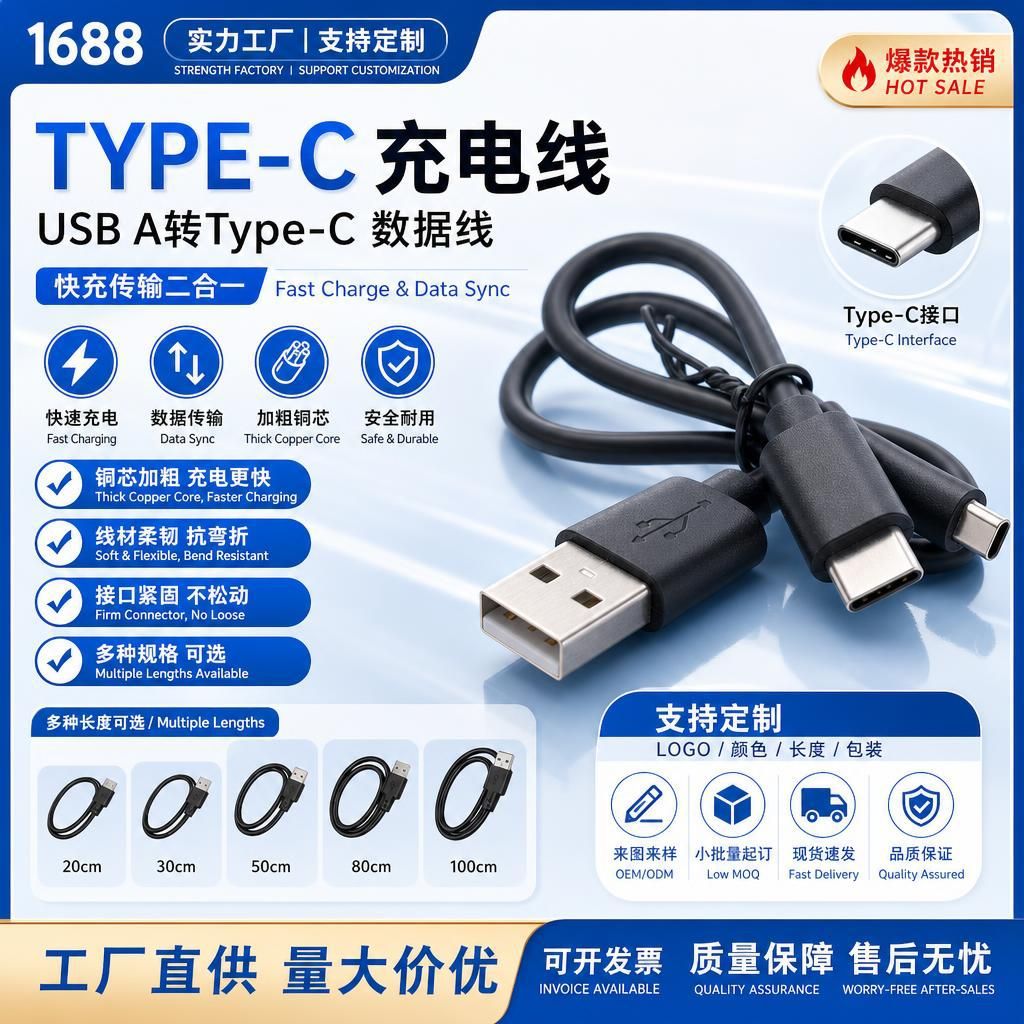 充电线typec 数据线typec手机数据线线用于蓝牙音箱玩具美容仪 耳