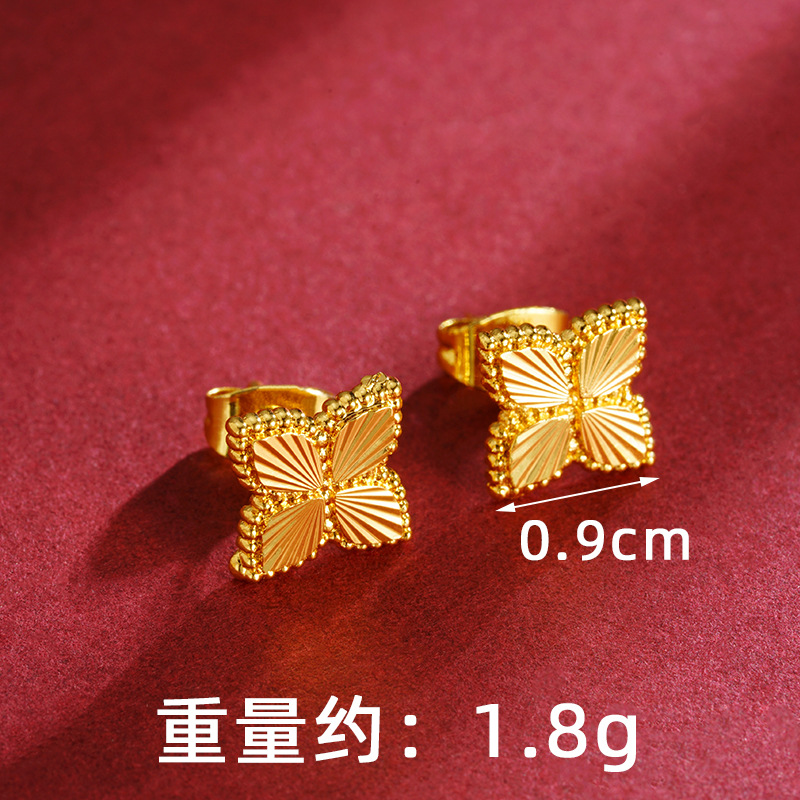 Anillo de collar de flores de cuatro hojas de oro vietnamita para mujeres de verano de alto nivel de lujo ligero conjunto de joyas de lujo auriculares al por mayor