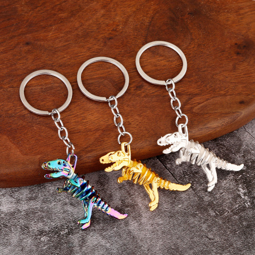 Alloy Colorful Skull Dinosaur Keychain Halloween Skeleton Horror Key Pendant Small Gift Keychain Pendant