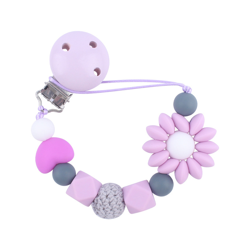 Bebé de dibujos animados flor chupete cadena creativa bebé cuentas de silicona mordedura molar cadena anti-caída Amazon nuevo
