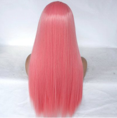 Peruca de fibra química de encaje delantera larga rosa recta de seda de alta temperatura mano gancho de fábrica LW0215