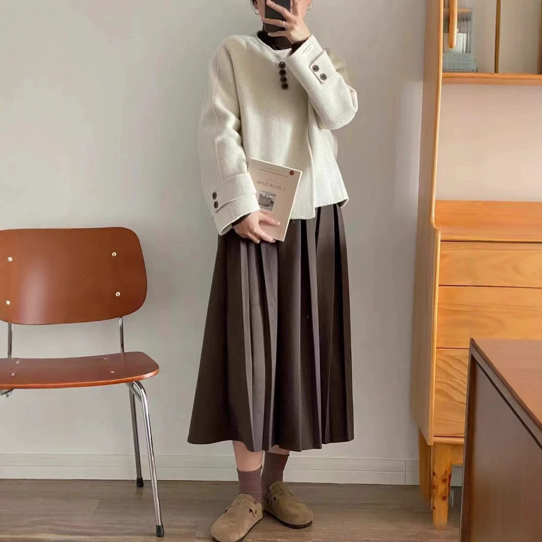 Белое шерстяное пальто, зимняя короткая дизайн-куртка, корейский стиль, для подростков, свободный силуэт, тренд сезона, французский стиль