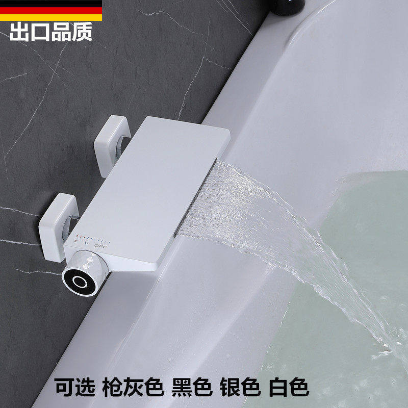 German gunmetal gray bathtub waterfall white wall-mounted hot and cold water faucet, all-copper tank-side bathroom basin faucet