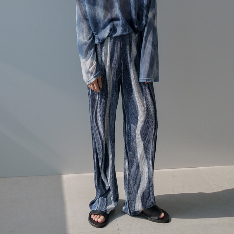 MYQ Lazy Style Pleated Straight Pants Draped chic Loose Casual Trousers Korean Fashionable Wide Leg Pants for Men