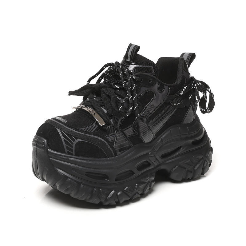 Giày sneaker nữ chunky đế dày tăng chiều cao phong cách thể thao — màu đen
