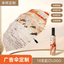 新中式【千古滔滔】自动伞黑胶晴雨两用防晒防紫外线太阳伞印logo