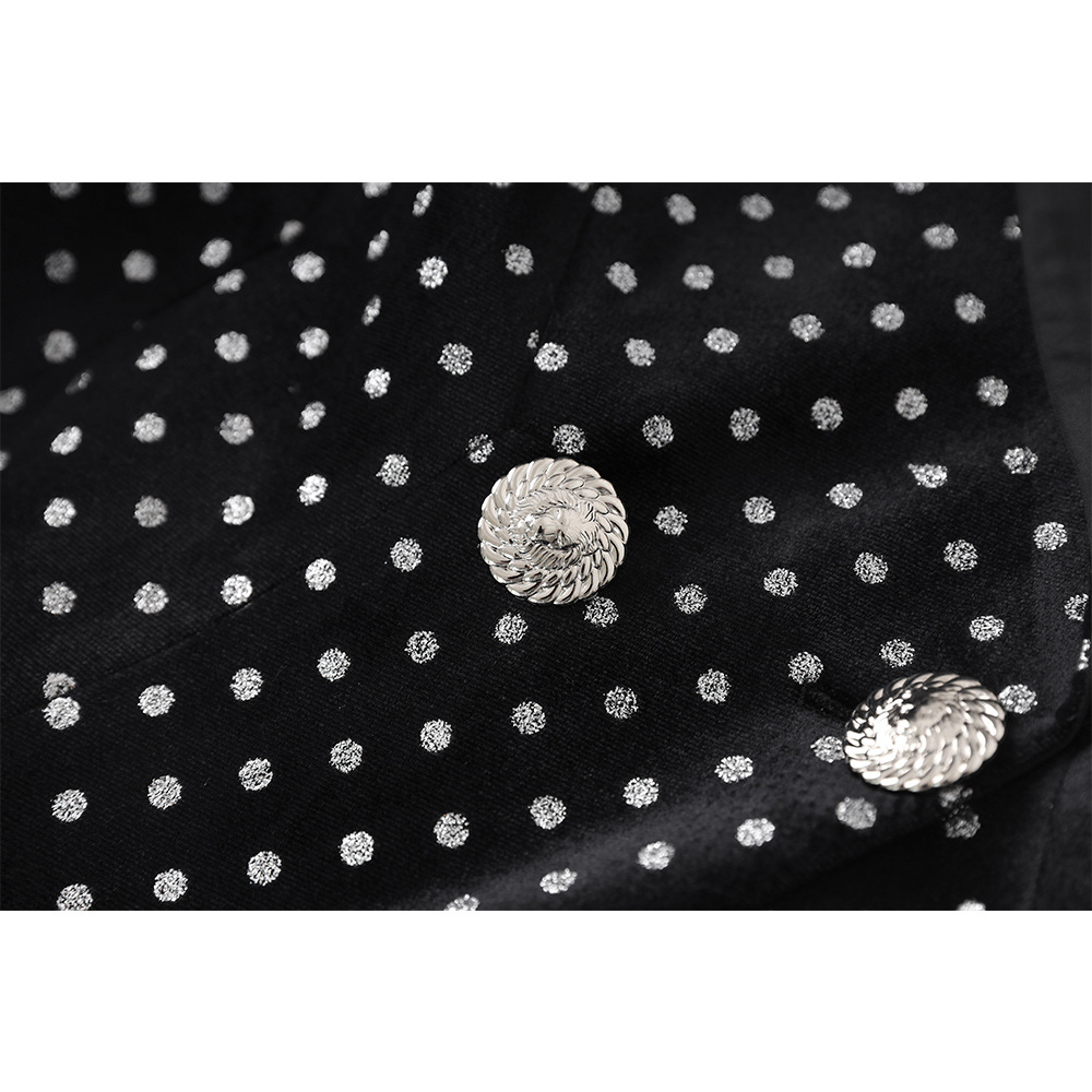 Women's Clothing velvet hot diamond polka dot shrug satin collar patchwork waist temperament small suit jacket_voghion.com