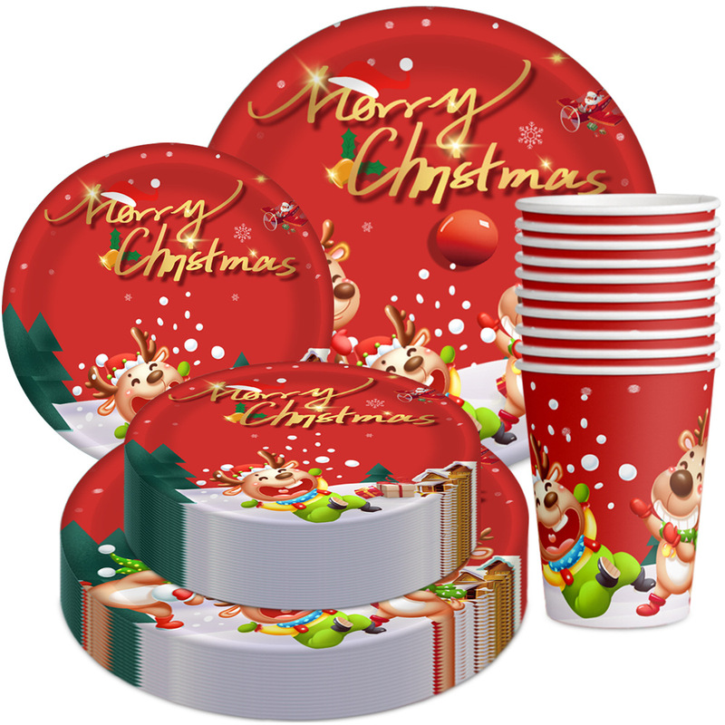 2024クリスマステーマパーティー装飾アレンジ紙コップ皿セットクリスマス雪だるまクリスマスツリーナイフフォークスプーン卸売り|undefined