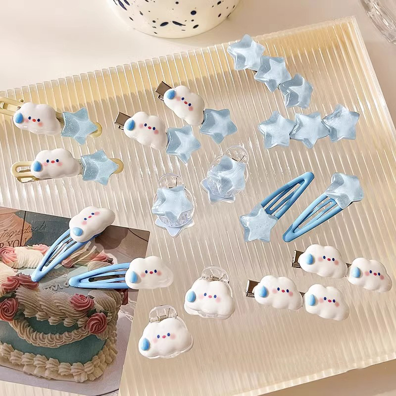 Blue Cloud estrella horquilla hembra lindo dopamina flequillos clip lateral horquilla frente duckbill BB clip tocado