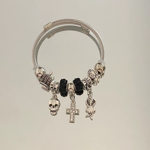Black Cross + Skull Bracelet