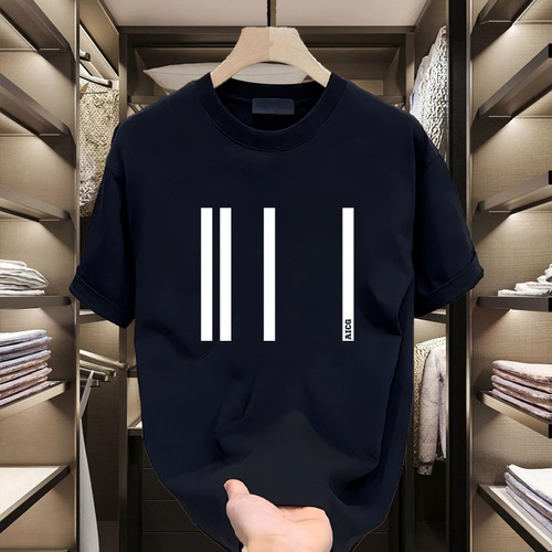 High-end heavyweight pure cotton short sleeve t-shirt for men 2025 summer fashion printed American streetwear half sleeve t-shirt for men