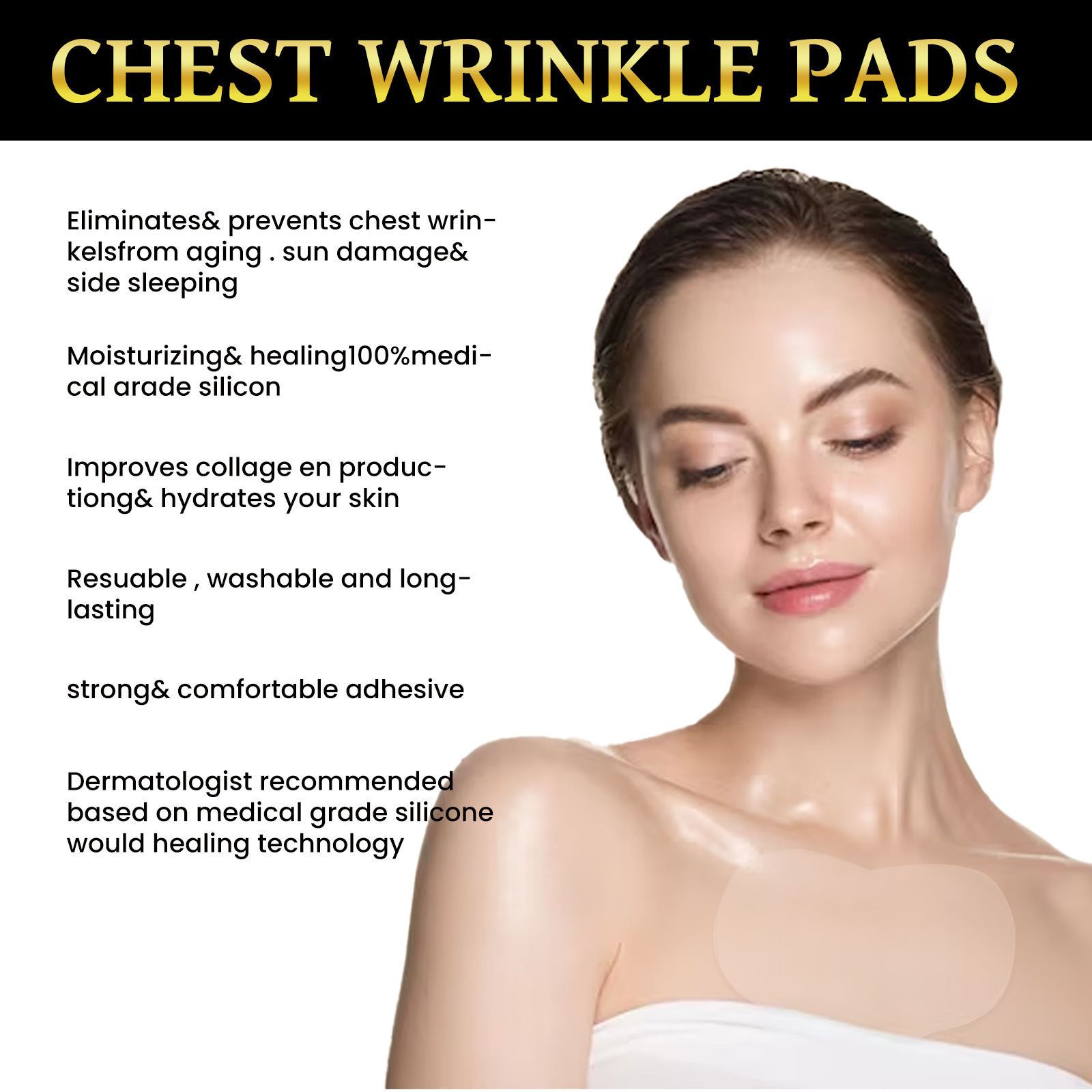 EELHOE Breast Anti-Wrinkle Patch, Lighten Breast Wrinkles, Moisturize and Tighten the Skin of the Breast Groove, Breast Moisturizing Silicone Patch 