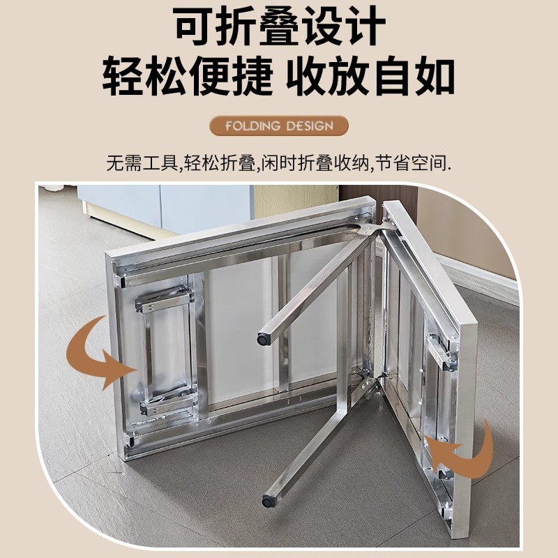 Mesa plegable de acero inoxidable engrosada Mesa de tiras largas para el hogar Mesa de comedor portátil para puestos de barbacoa al aire libre rectangular comercial