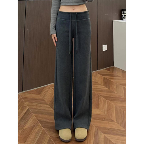Spring and Autumn Loose Showcases Leg Length Straight Wide Leg Pants Laid-back Relaxed Sensation Casual Slimming Sports Pants for Women