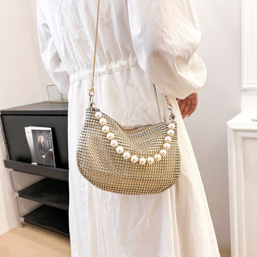 Pearl Handbag Clutch Imitation Diamond Embellished Bag Shoulder Bag Cross-border Party Evening Bag Shoulder Bag Fashion Women's Bag