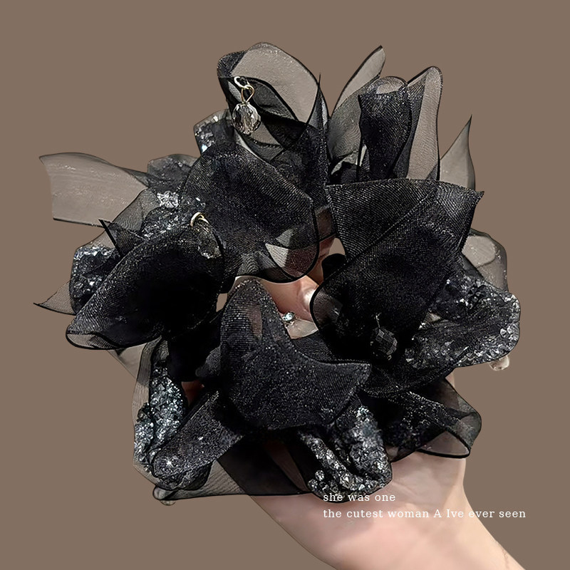 2# black bow diamond hair tie about 15cm