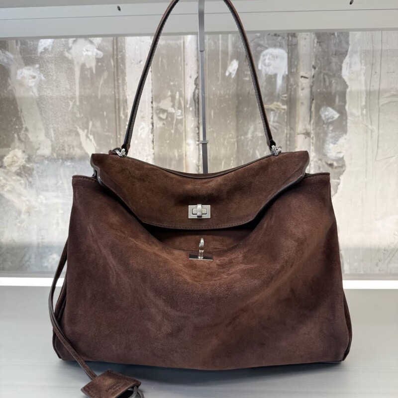 2025 New Lock Buckle Rodeo Suede Tote Bag Genuine Leather Commuter Large Capacity Matte Shoulder Handbag Crossbody Bag