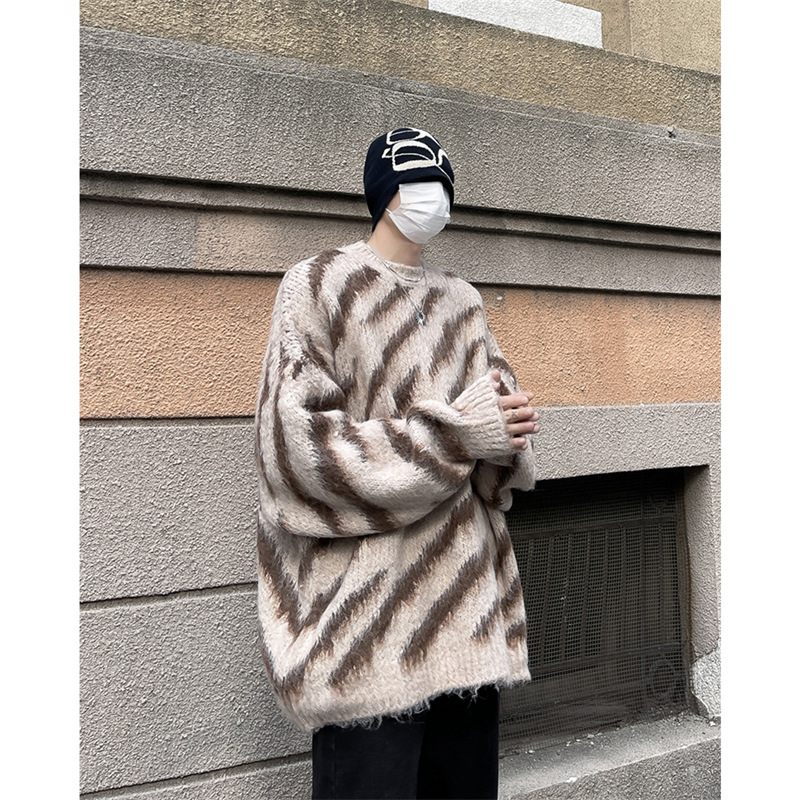 Transfronterizo invierno rayas suéter perezoso hombre cuello redondo chaqueta de moda casual marca japonesa retro jersey de punto juvenil