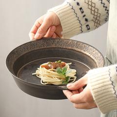 西餐盤復古餐具家用創意日式盤子個性手工陶瓷粗陶菜盤湯盤牛排盤