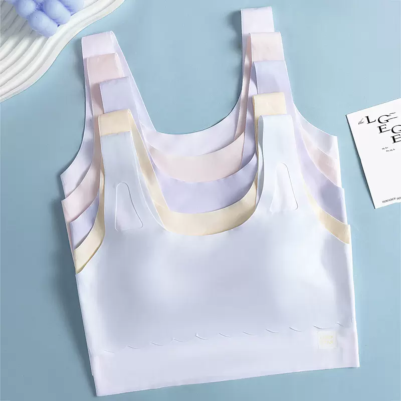 冰丝无痕女童发育期内衣小学生初中生青春期防凸点少女文胸小背心