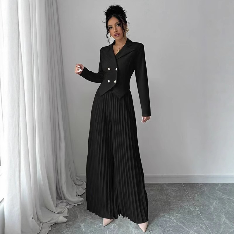 2026 European and American Women's Clothing Cross-Border New Suit Fashion Pleated Culottes Two-Piece Pants Suit for Women